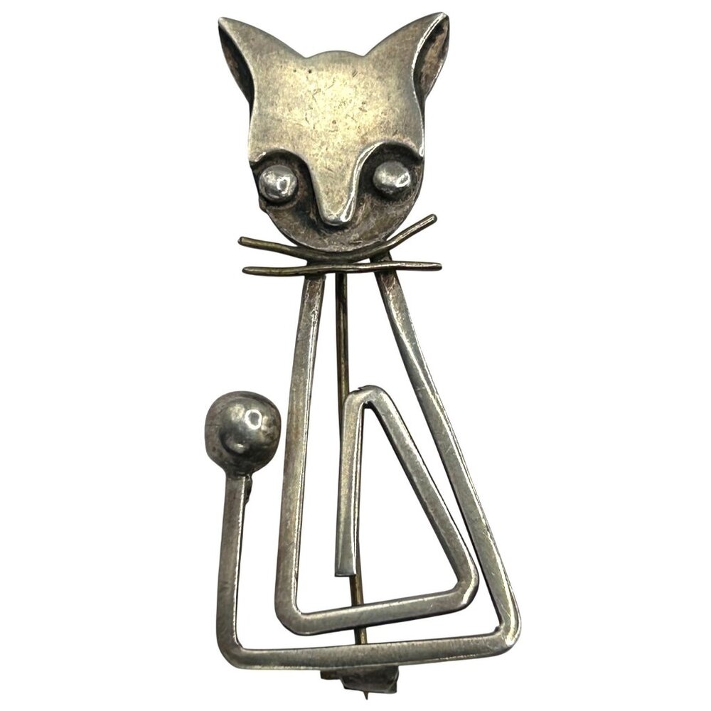 Delfino Vintage Taxco Mexico 925 Sterling Silver Abstract Cat Brooch